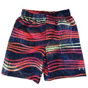 NEW Under Armour Boys Volley Swim Trunks in Atomic Wave Pattern Red Black Size 4